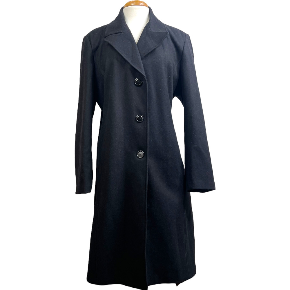 Marvin Richards Vintage Black Wool Cashmere Silk Trench Coat -Size 16